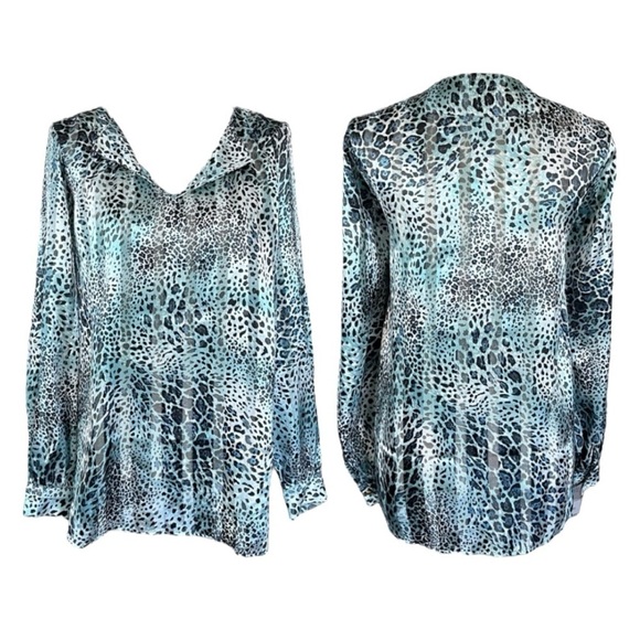 Simonton Says Animal Print Semi Sheer Blouse sz M - Picture 13 of 14